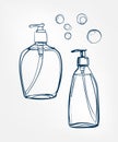 Liquid cosmetics jars line art sketch outline isolated design element cosmetics vector