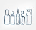 Liquid cream cosmetics jars line art sketch outline isolated design element cosmetics vector