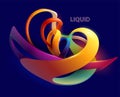 Liquid 3D geometric shapes. Colorful curved rings on dark blue background Royalty Free Stock Photo