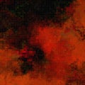 Liquid dark abstract watercolor hell mist with cube mosaic or falling pixels pattern in red black paranormal background