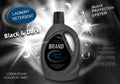 Liquid Detergents ads for black and dark fabric. Laundry detergent in dark plastic container. Package design for Branded fabric