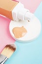 Liquid foundation makeup with brush Royalty Free Stock Photo