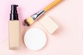 Liquid foundation makeup with brush and sponge Royalty Free Stock Photo