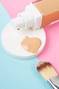 Liquid foundation makeup with brush and sponge Royalty Free Stock Photo