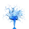 Liquid fresh blue water splash out of bottle isolated on white background. Royalty Free Stock Photo