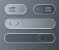 Liquid glass UI kit. Transparent glass buttons with rounded rectangle and circle elements. Vector Royalty Free Stock Photo