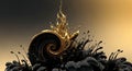 Liquid gold and black ink splash forming an abstract spiral shape Royalty Free Stock Photo