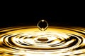 Liquid gold drop and ripple Royalty Free Stock Photo