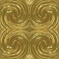 Liquid gold. Golden seamless mirror texture of a swirling vortex with a center. Gold background with a twisted pattern