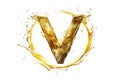 Liquid Gold Letter V Flowing Fluid Alphabet Initial Isolated Against White Backdrop Royalty Free Stock Photo