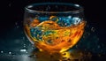 Liquid gold pouring into crystal whiskey glass generated by AI
