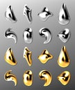 Liquid gold or silver drops, 3d abstract mercury