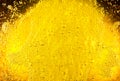 Liquid gold-yellow gasoline bubbles background on beer or champagne glass. Close up, macro shot Royalty Free Stock Photo