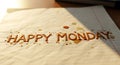 Liquid happy Monday Message on Crumpled Paper, Illuminated by Soft Light Royalty Free Stock Photo