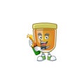 Liquid honey cartoon character with mascot bring beer