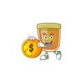 Liquid honey cartoon character with mascot bring coin