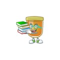 Liquid honey cartoon character with mascot student bring book