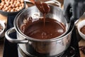 Liquid hot chocolate. Confectionery. Cooking melted chocolate