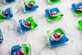 pattern of liquid Laundry Detergent Pod. Washing gel capsules close up.minimalism.Housework concept.laundry detergent on Royalty Free Stock Photo