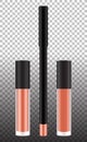 Liquid lipstick tubes and pencil isolated template. Vector realistic cosmetic products for marketing Royalty Free Stock Photo