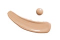 Liquid makeup foundation swatch isolated on white background. Skin tone BB, CC cream swipe smear smudge