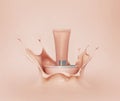 Liquid makeup foundation Bottle with Cosmetic foundation cream splash. 3d rendering