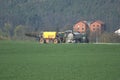 A liquid manure AKA slurry spreader being refilled Royalty Free Stock Photo