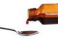 Liquid medicine dropping from a bottle Royalty Free Stock Photo