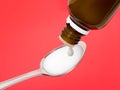 Liquid medicine dropping on a spoon