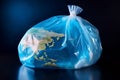 Liquid melted panet earth globe in plastic bag. Concept for earth pollution