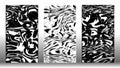 Liquid mercury background. Black and white vector set. Shiny metallic texture, contrast vertical covers with glossy chrome surface