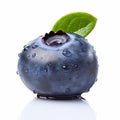 Liquid Metal Blueberry With Green Leaf - High-key Lighting Royalty Free Stock Photo