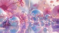 A liquid metall and flowers and pastel colors, AI generated