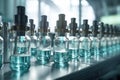 liquid in mini glass bottles in the chemistry lab, scientific and pharmacological concept