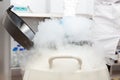 Liquid nitrogen cryogenic tank at life sciences laboratory Royalty Free Stock Photo