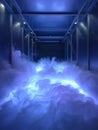 Liquid nitrogen vapor creates a visually stunning blue haze in a controlled environment during a scientific demonstration Royalty Free Stock Photo