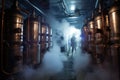 liquid nitrogen vapors in cryonic storage room Royalty Free Stock Photo
