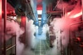 liquid nitrogen vapors in cryonic storage room Royalty Free Stock Photo