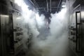 liquid nitrogen vapors in cryonic storage room Royalty Free Stock Photo