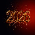 liquid 2026 number made of molten gold dripping against a red background with ample designspace for luxury seasonal holiday celebr Royalty Free Stock Photo