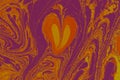 Liquid orange and yellow heart shape on a purple background in an abstract oil painting Royalty Free Stock Photo