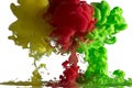 Liquid paints move -yellow, red, green