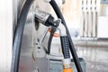 Liquid petrol gas or LPG station pump with nozzle to refuel a ca Royalty Free Stock Photo