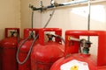 liquid petroleum gas (LPG) cylinders stored in a chamber