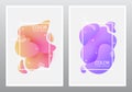Liquid poster set. Abstract 3d shapes with frame. Color fluid elements with white border. Trendy splashes for