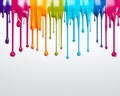 Liquid rainbow paint dripping on a white background