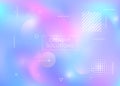 Liquid shapes background with dynamic fluid. Holographic bauhaus gradient with memphis elements. Royalty Free Stock Photo