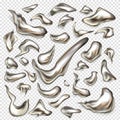 Liquid silver metal drops realistic vector set