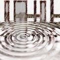 Liquid silver ripple and vibration pattern after rain or a drop splashed in a puddle. Creative copyspace and abstract