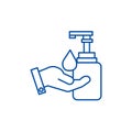 Liquid soap with hand line icon concept. Liquid soap with hand flat  vector symbol, sign, outline illustration. Royalty Free Stock Photo